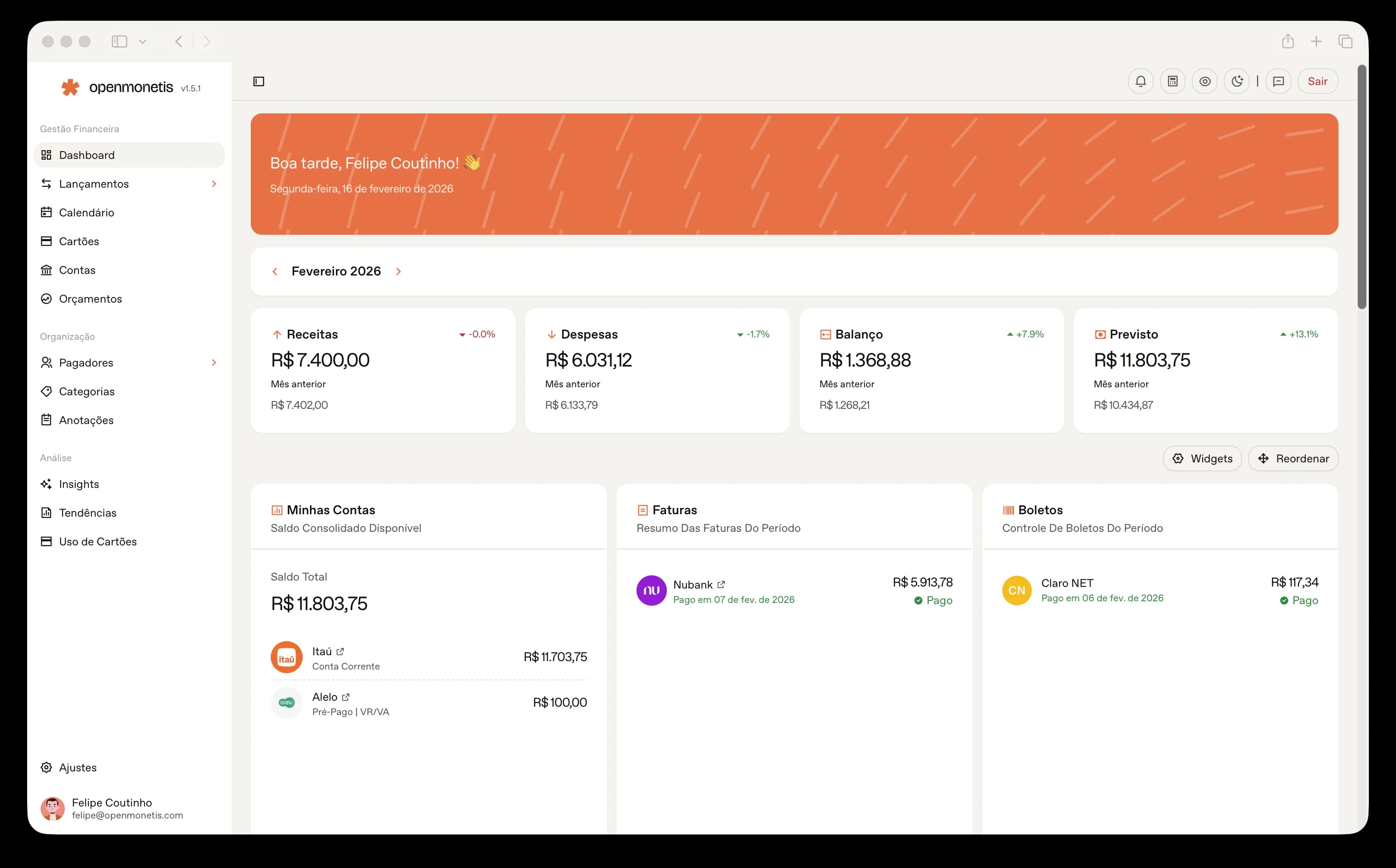 openmonetis Dashboard Preview